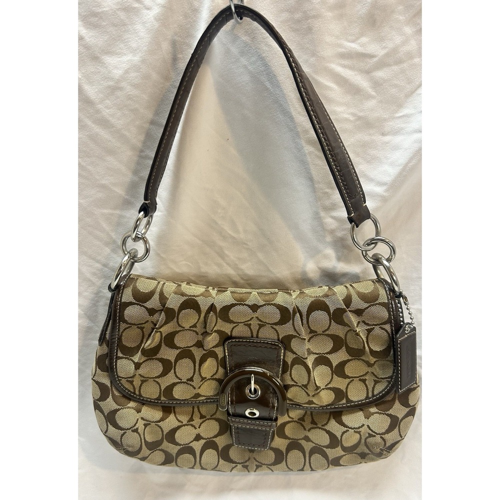 VTG Soho Coach Shoulder Bag Canvas Brown Signature Y2K Buckle Hang Tag